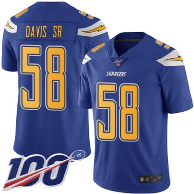 Los Angeles Chargers NFL Football Thomas Davis Sr Electric Blue Jersey Men Limited 58 100th Season Rush Vapor Untouchable